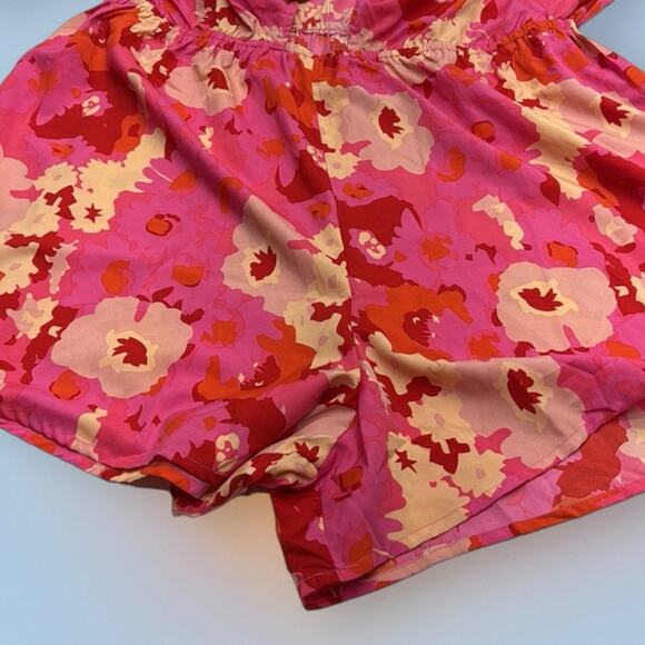 BOOHOO Women’s 18 Woven Pink Floral Print Tie Front Playsuit - Picture 4 of 4